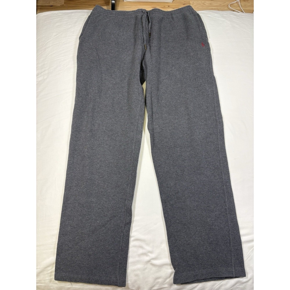Polo Ralph Lauren Sweatpants Mens XXL Gray Open Hem Fleece Lounge Pants Red Pony